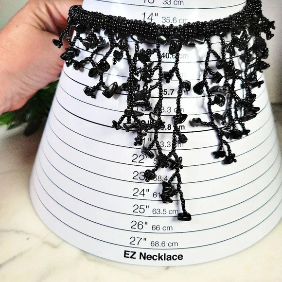 Black Glass Fringe Necklace Choker Goth Grandma Spooky Coral Dark Fairy … - Picture 9 of 10